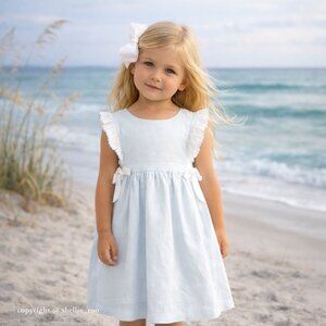 Blue Cotton Linen Pinafore Dress Portrait Vacation Monogram Size 5 NWT